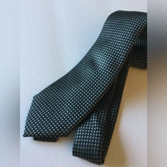 NORDSTROM NENS SILK TIE BLACK GRAY SMALL CHECK NEW